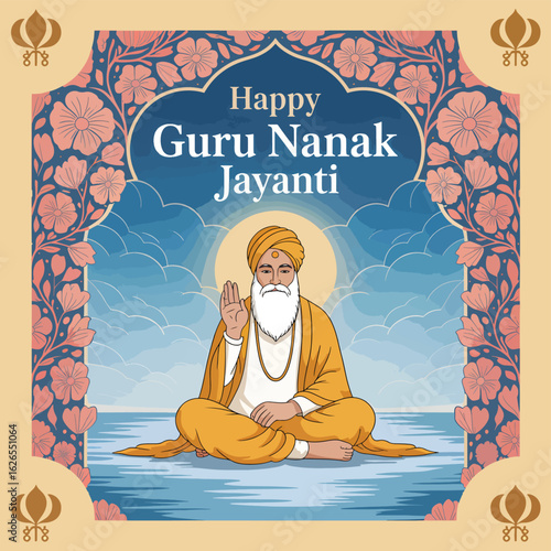 Flat Happy Guru Nanak Jayanti vector illustration