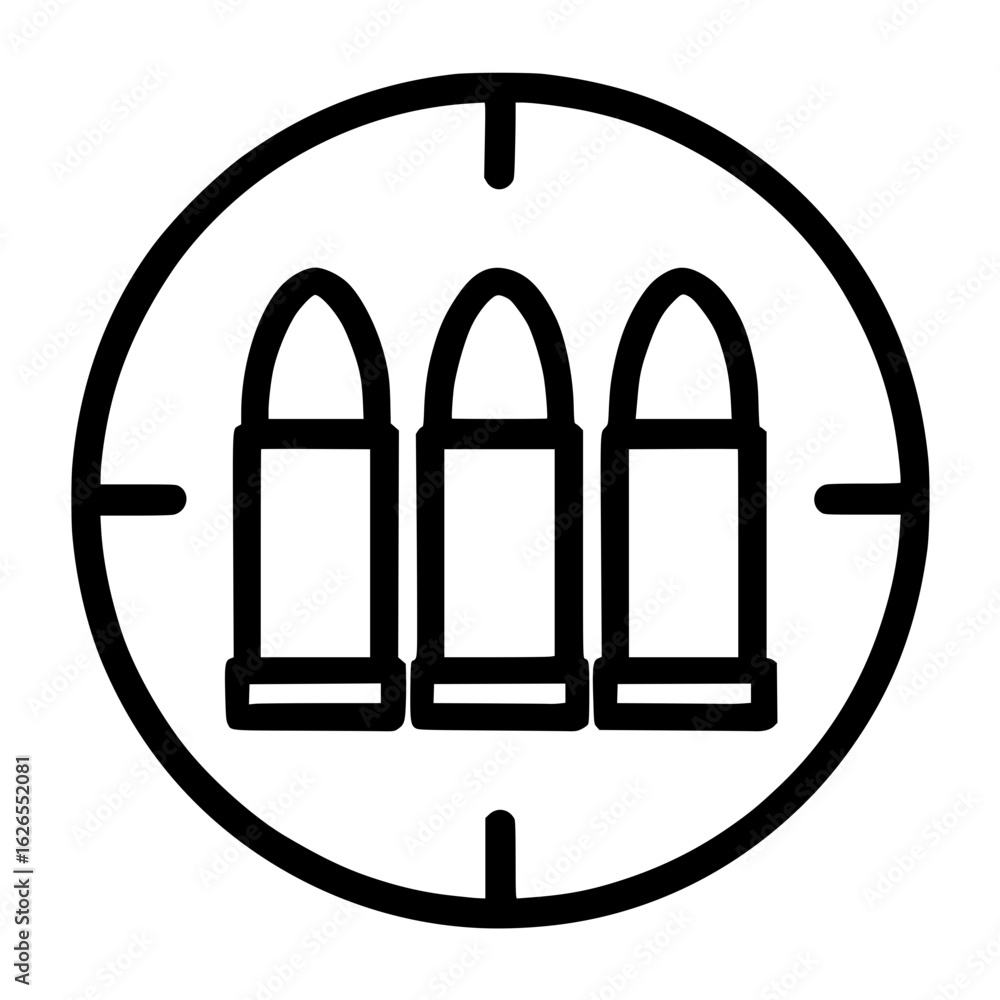 Three Bullets Icon with Crosshair Targeting Symbol Three Bullets Icon with Crosshair Targeting Symbol