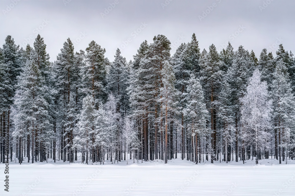 Fototapeta premium Snowy Forest Landscape In Winter