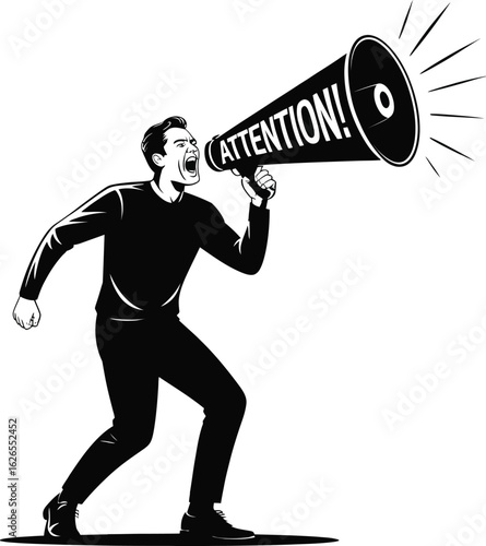 man shouting into megaphone