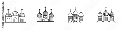 The sketch of Orthodox Church domes is rendered in black and white