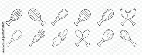 Detailed Hand Drawn Meat Drumstick Line Illustration Collection for Culinary Design and Food Concepts Use