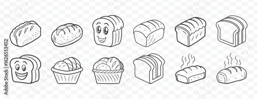 Detailed Line Drawing of Bread Loaf Collection for Creative Use in Baking Design and Food Illustration Projects