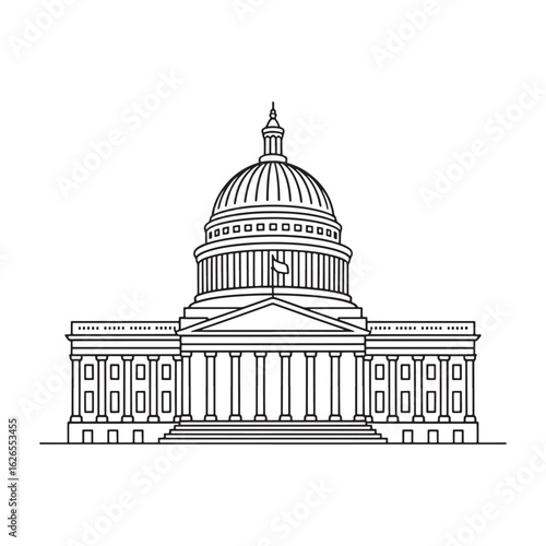 Architectural Line Art Depiction of the United States Capitol Building a Symbol of Democracy and American Governance with Intricate Detail