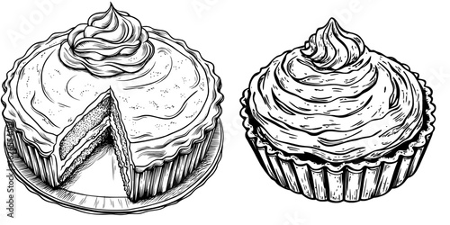 The dessert snack known as france souffle is frequently illustrated as an isolated doodle in a hand drawn sketch with outline style