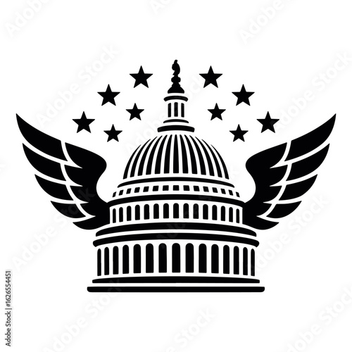 United States Capitol Building with Wings and Stars A Patriotic Symbol of American Government and National Pride in Graphic Art