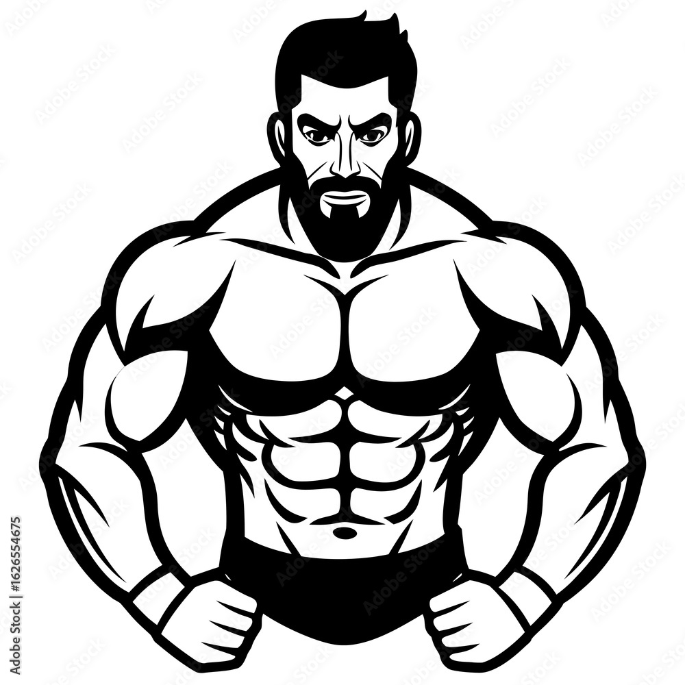 Fototapeta premium A beautiful muscular man light skinned and middle aged, is depicted in a stylized colorful line art vector illustration on white background.