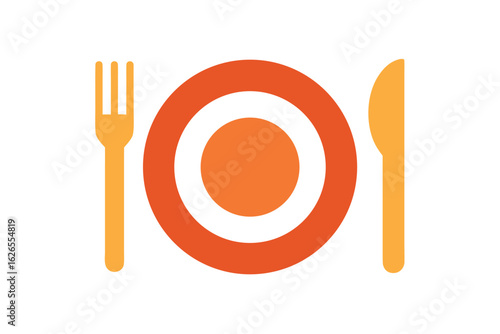 Vector art of plate with fork and knife, ready for a meal
