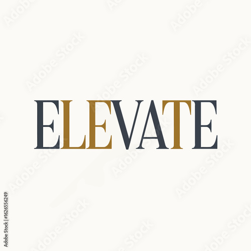 Elegant Elevate word mark with gold and navy blue lettering on a textured cream background creating a sophisticated and upscale impression