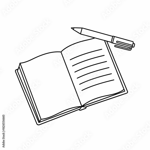 Open book with pen on blank pages for writing notes and ideas