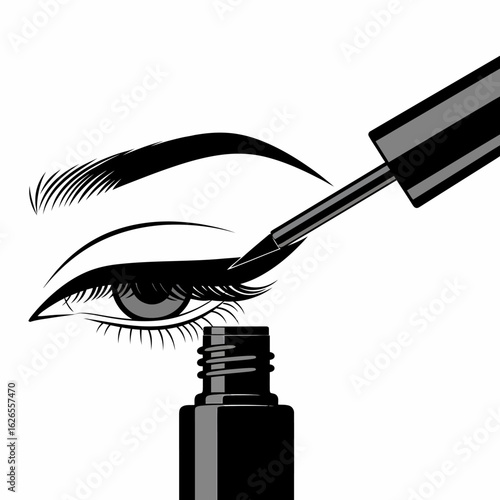 Close up of a woman applying liquid eyeliner to her eye with an applicator brush detailed illustration