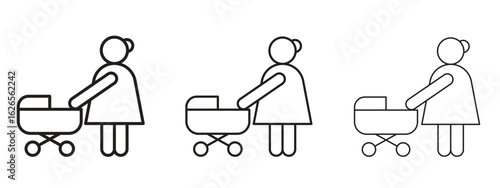 Woman with Baby Stroller icon linear style sign for mobile concept and web design.