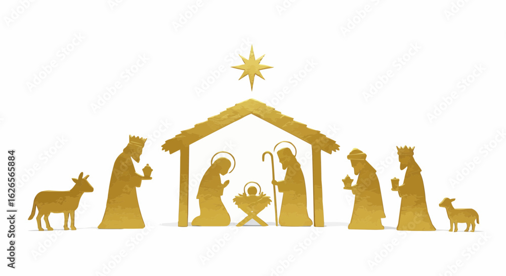 Fototapeta premium Nativity Scene Silhouette – Manger with Mary, Joseph and Baby Jesus