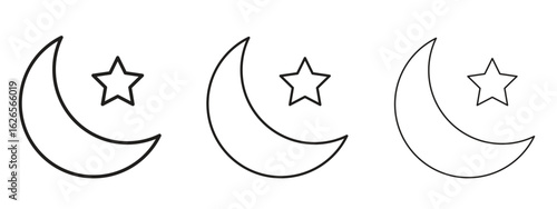 Moon and star icon linear style sign for mobile concept and web design.