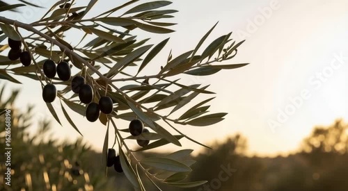 Wallpaper Mural Close up of olive branch with ripe black olives against a bright sky at sunset in the countryside Torontodigital.ca