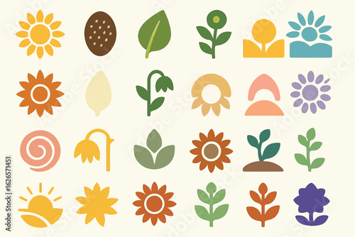 Sunflower Icons Blooming Nature Bright Flower Growth