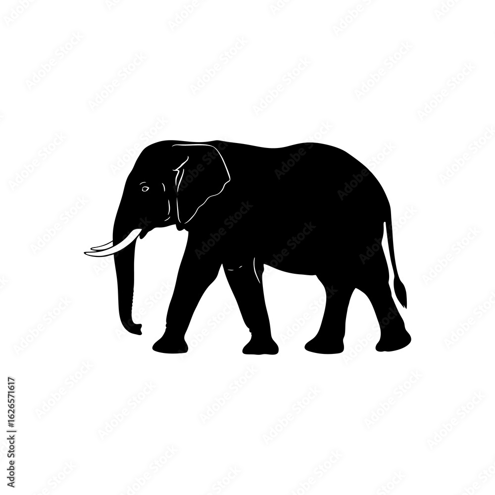 Obraz premium Elephant Silhouette Walking Side View in Black and White