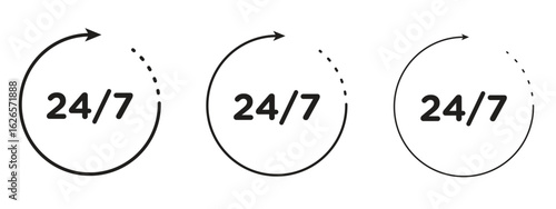 24 7 icon linear style sign for mobile concept and web design.