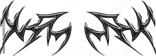 3d chrome metal of y2k tribal sigilism tatto. Flame shape in liquid mercury. 3d illustration of abstract neo tribal cyber sigil metallic melted modern burn form, design element. 3D Illustration