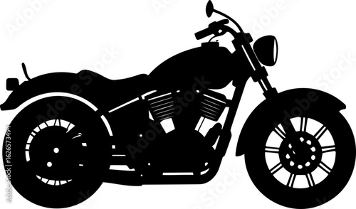 Silhouette illustration of a classic motorcycle with detailed wheels and visible engine components present