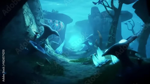 Wallpaper Mural Underwater cave glowing entrance, bioluminescent fungi, game background Torontodigital.ca