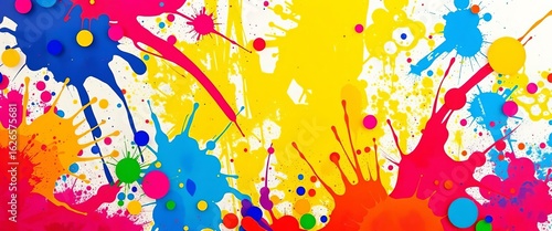 Vibrant, swirling paint splatters and geometric shapes create a dynamic, playful backdrop,  abstract,  shapes