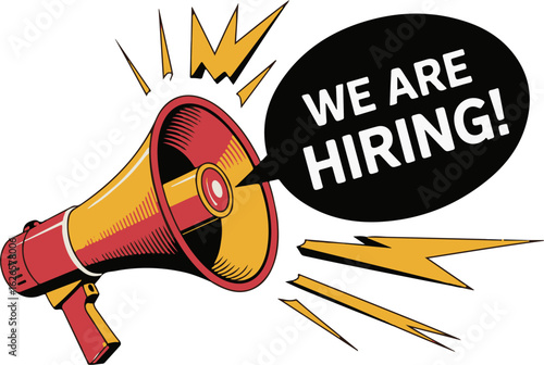 Vector art of megaphone announcing we are hiring isolated on white background