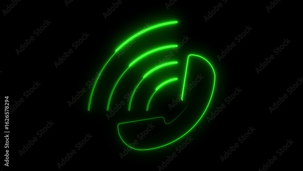 Fototapeta premium Glowing Green Neon Telephone Icon on Black Background