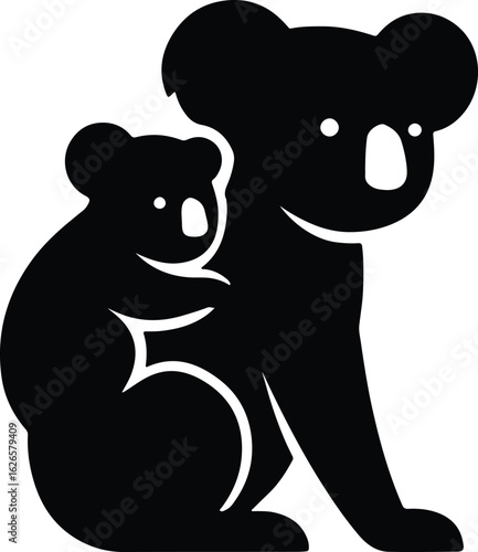 Silhouette koala bear with baby joey vector Illustrator