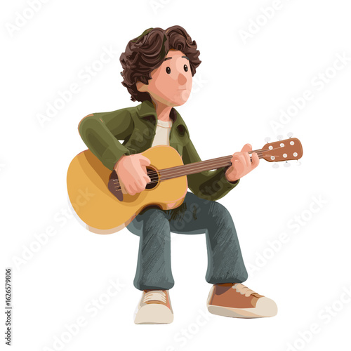 A young musician playing acoustic guitar.