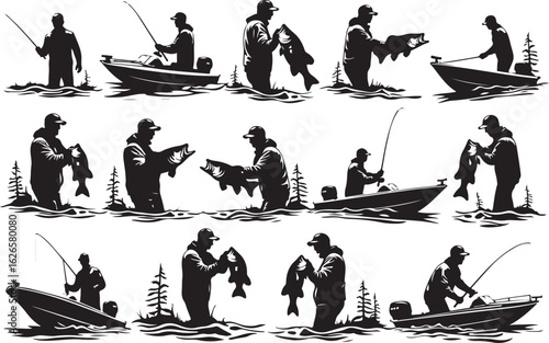 Silhouettes of Anglers: Fishing Moments on the Water

Fishermen at Work: A Day on the Lake in Silhouette

Black and White Fishing Boat Silhouettes Collection