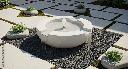Modern Garden Fountain and Stone Patio Design with Water Feature