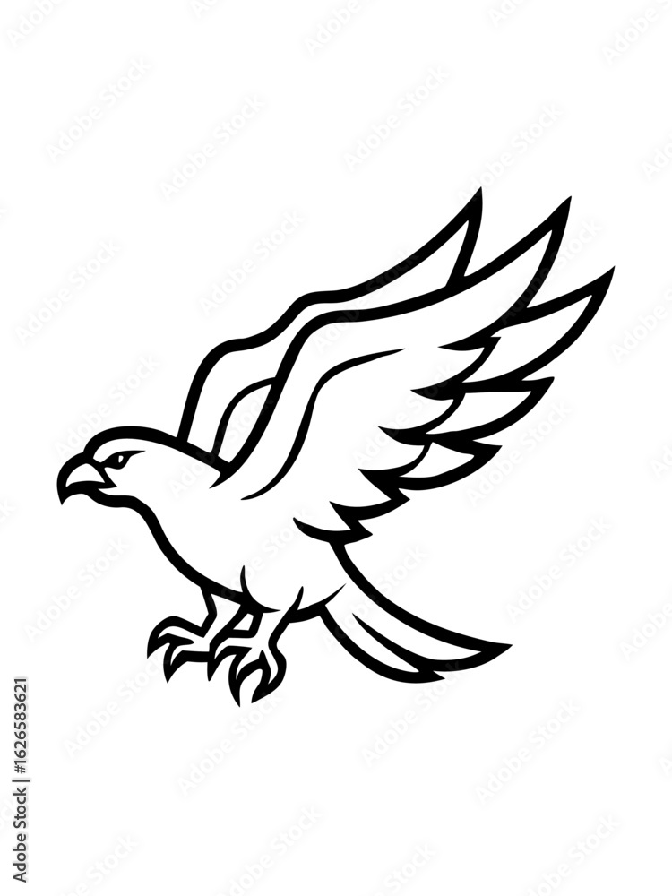 Obraz premium Attacking fly eagle tattoo dove with feather design icon line airt vactor Illustrations on white background.