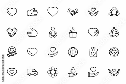 Altruism and Kindness Line Art Icon Set – Symbols of Helping Hands, Compassion, and Humanity
Create a minimalist icon bundle showcasing the spirit of selfless giving