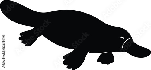 Silhouette Platypus swimming unique animal from Australia vector Illustrator