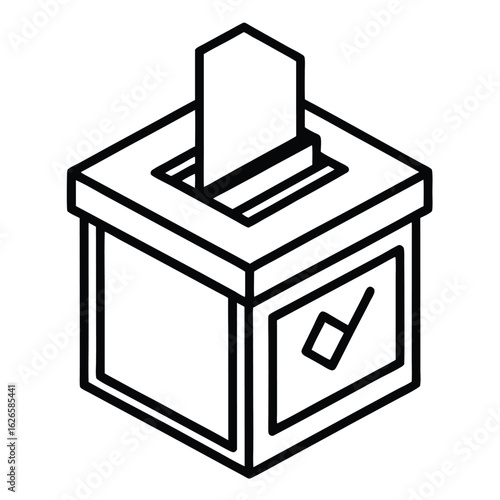 Isometric ballot box with checkmark symbol voting election