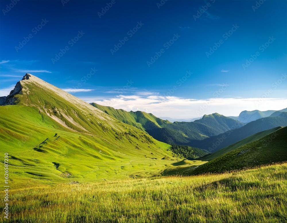 Naklejka premium summer mountains green grass and blue sky landscape with copy space image place for adding text or design