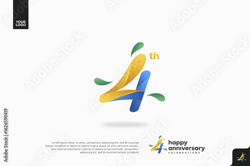 Number 4 logo icon design, 4th birthday logo number, anniversary 4