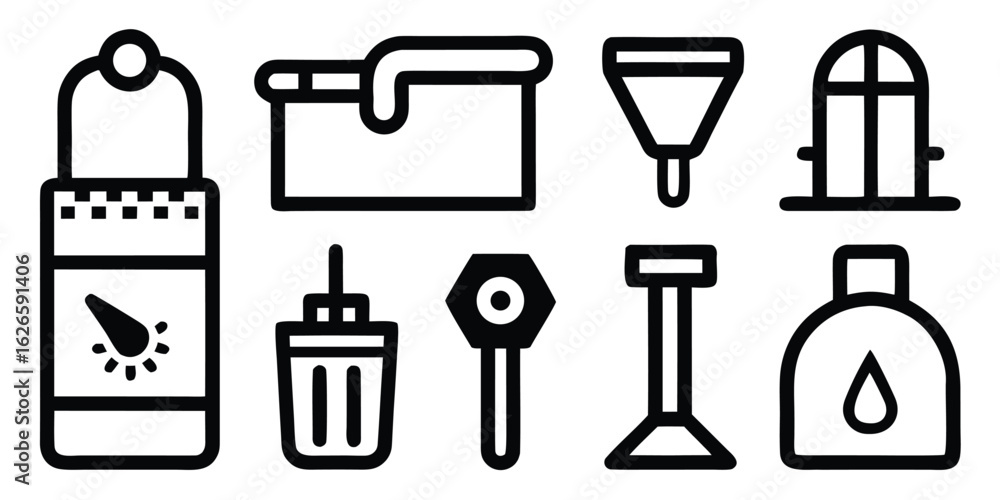 Fototapeta premium Modern black outline icon collection featuring diverse symbols for digital and print applications