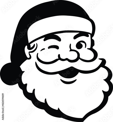 Silhouette winking Santa Claus head illustration for festive designs vector Illustrator