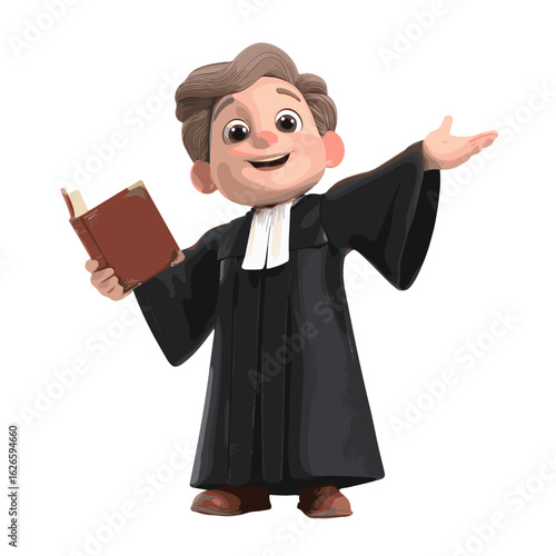 A cartoon depiction of a preacher joyfully delivering a sermon from the scriptures.