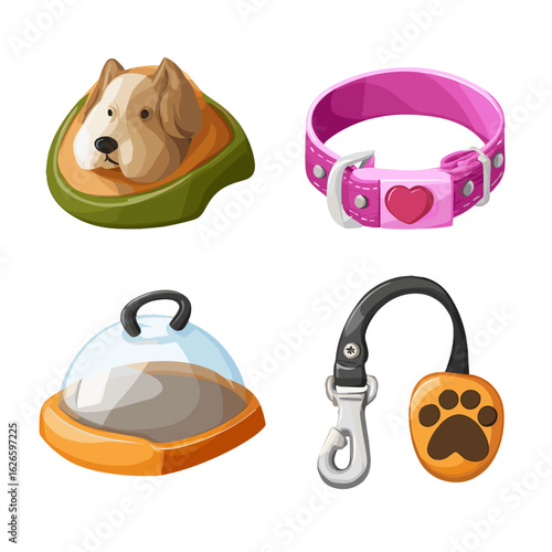 Assortment of pet accessories.
