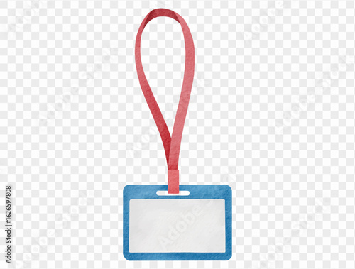 Watercolor name tag with lanyard in blue isolated style vector.