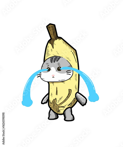 Sad Banana Cat meme vector illustration 