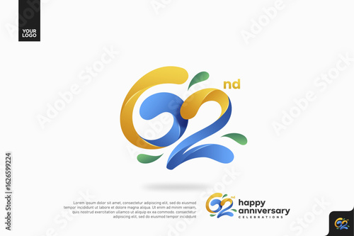 Number 62 logo icon design, 62nd birthday logo number, anniversary 62