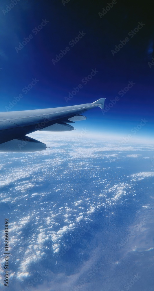 Obraz premium Airplane wing extending over a vast expanse of clouds and sky