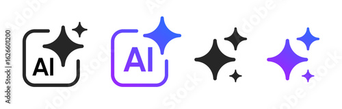 Generate AI button symbol. Artificial intelligence sign button. Machine learning generator and generate text and image press button prompt. Magic stars symbol. Chat brain assistant