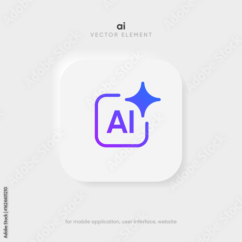 Generate AI button symbol. Artificial intelligence sign button. Machine learning generator and generate text and image press button prompt. Magic stars symbol. Chat brain assistant