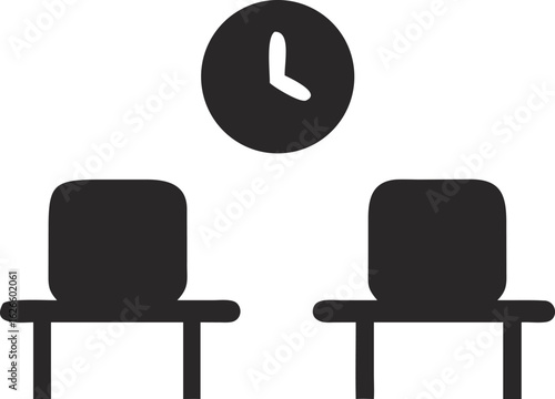 Two Chairs and Clock Icon Dark Grey waiting room