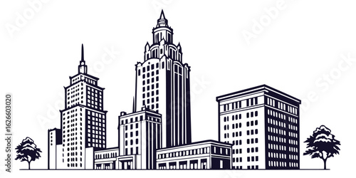 Tulsa Art Deco Skyline Vector: BOK Tower & Historic Architecture